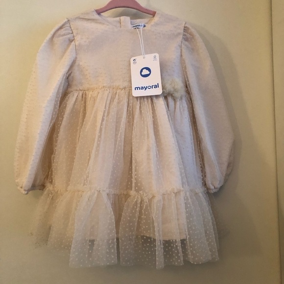 NWT - Mayoral Baby Toddler Girl Tulle Dress Cream - Picture 6 of 11